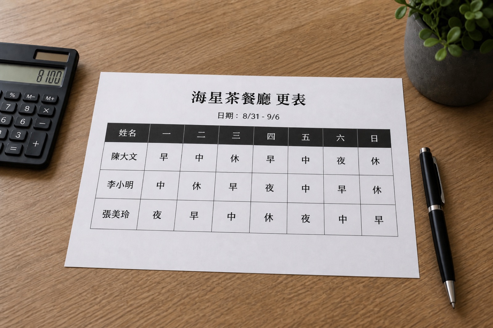 更表/當值表